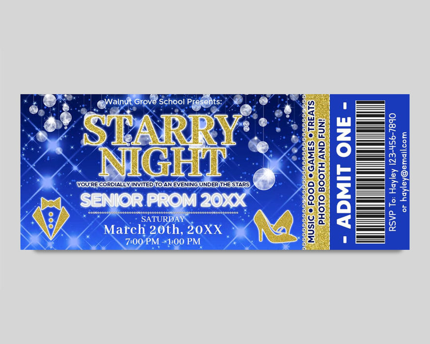 DIY Starry Night Prom Ticket and Flyer Bundle Template | School Dance Under The Stars