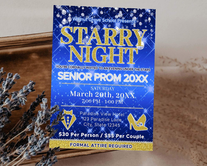 DIY Starry Night Prom Ticket and Flyer Bundle Template | School Dance Under The Stars