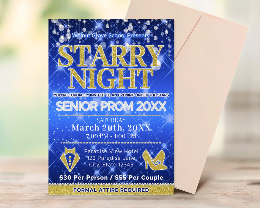 DIY Starry Night Prom Ticket and Flyer Bundle Template | School Dance Under The Stars