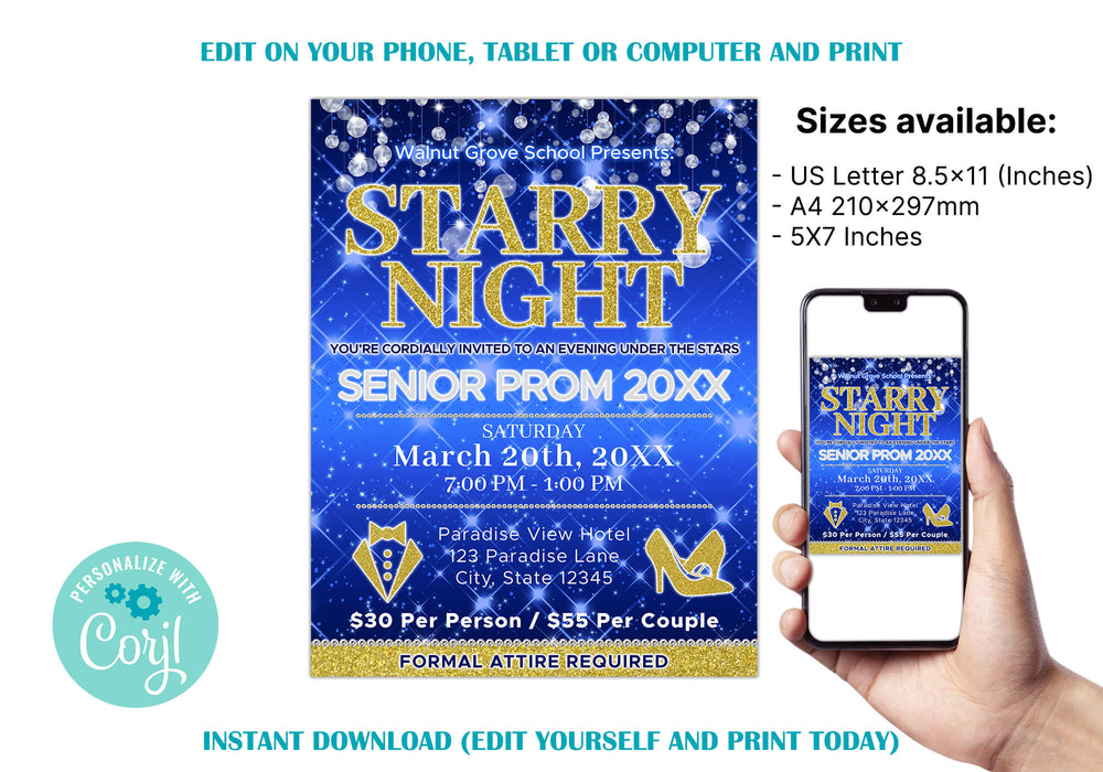 DIY Starry Night Prom Ticket and Flyer Bundle Template | School Dance Under The Stars