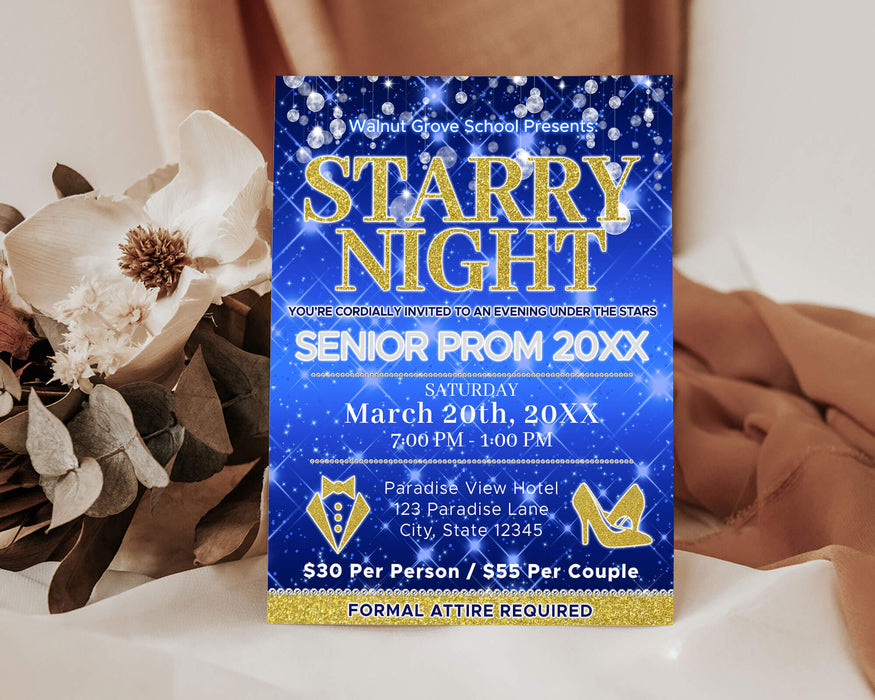 DIY Starry Night Prom Ticket and Flyer Bundle Template | School Dance Under The Stars