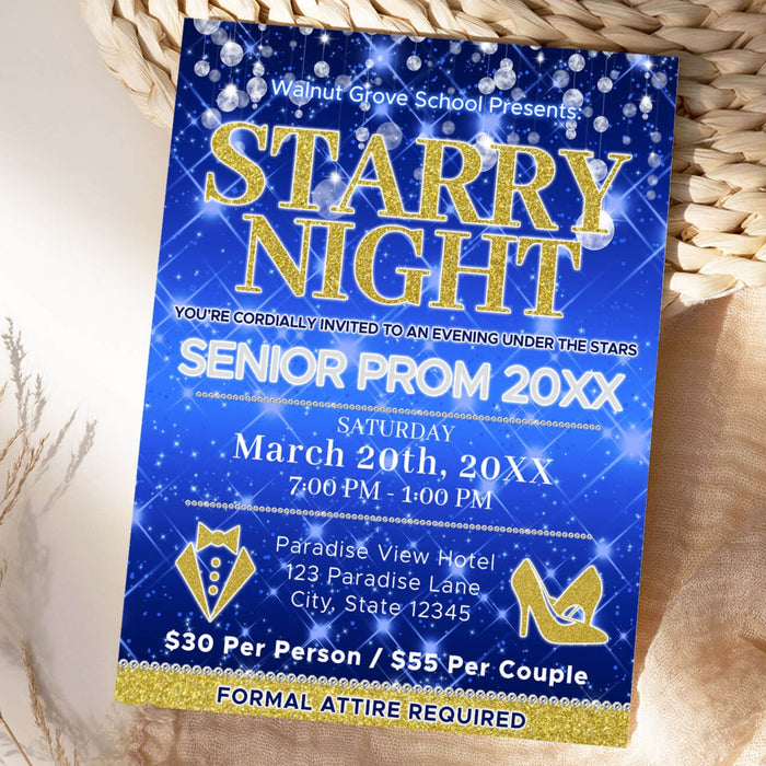 DIY Starry Night Prom Flyer | School Dance Under The Stars Invitation