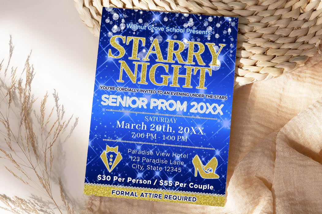 DIY Starry Night Prom Ticket and Flyer Bundle Template | School Dance Under The Stars