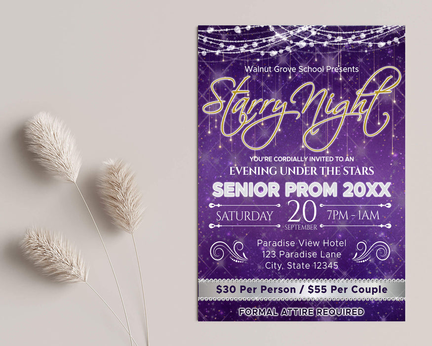 Customizable Starry Night Prom Flyer | Under The Stars School Dance Invitation