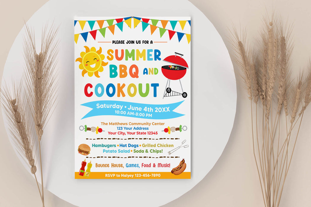 DIY Summer BBQ Cookout Invitation Template | Summer Barbecue Party Flyer Invite