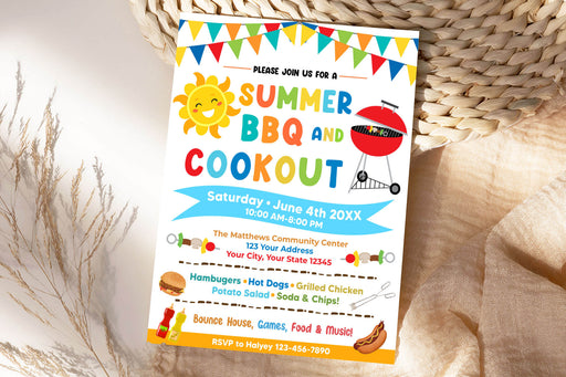 DIY Summer BBQ Cookout Invitation Template | Summer Barbecue Party Flyer Invite