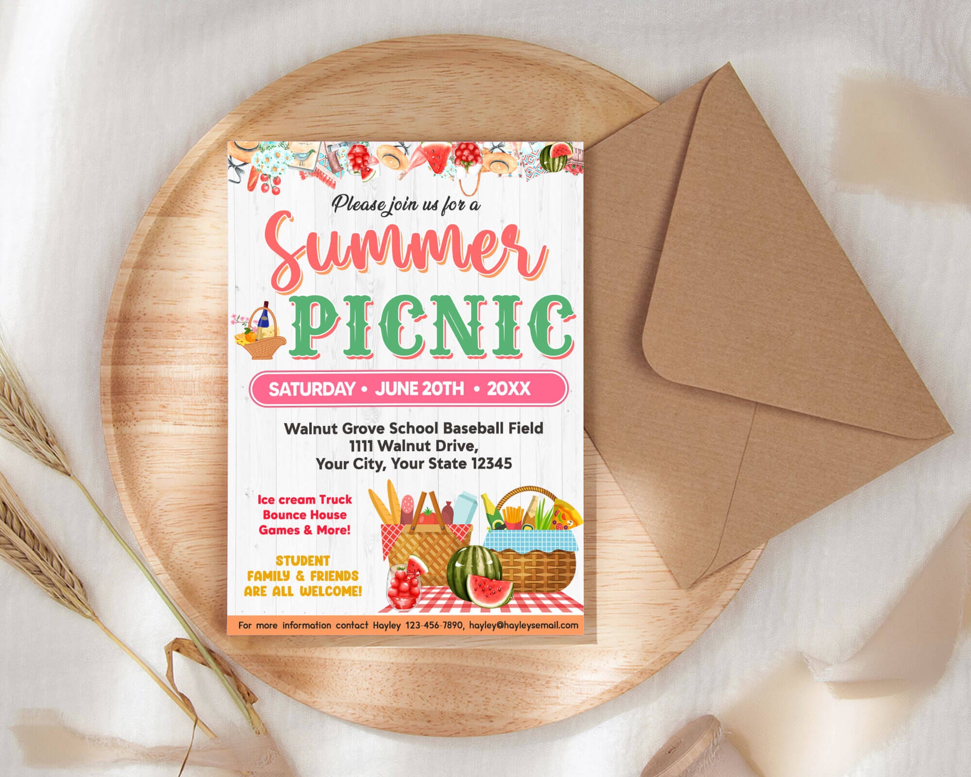 Customizable Summer Picnic Invite Template | Summer Party Picnic Bash ...