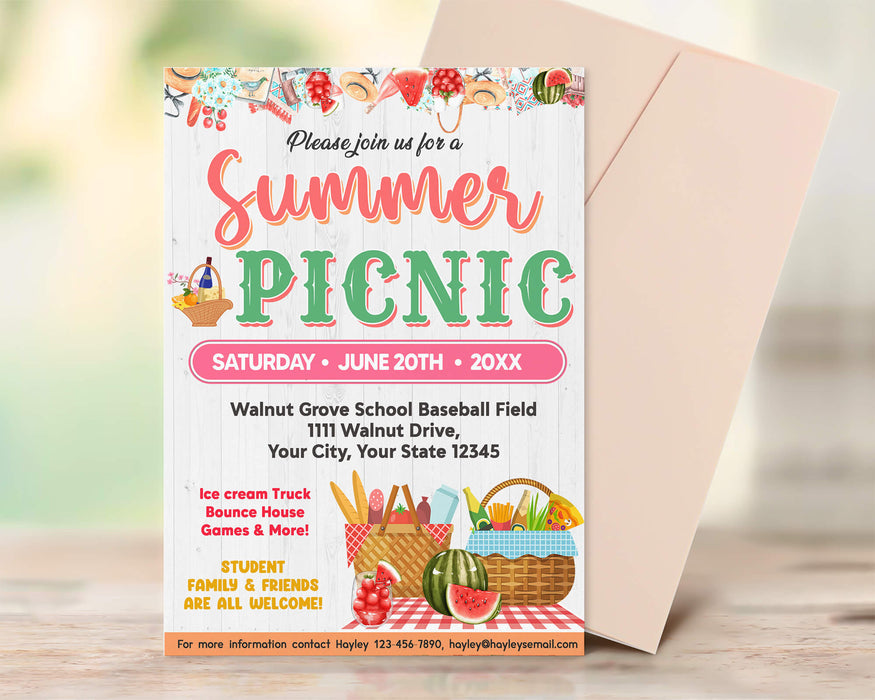 Spring Picnic Invitation Customizable Summer Picnic Invite Template | Summer Party Picnic Bash ...