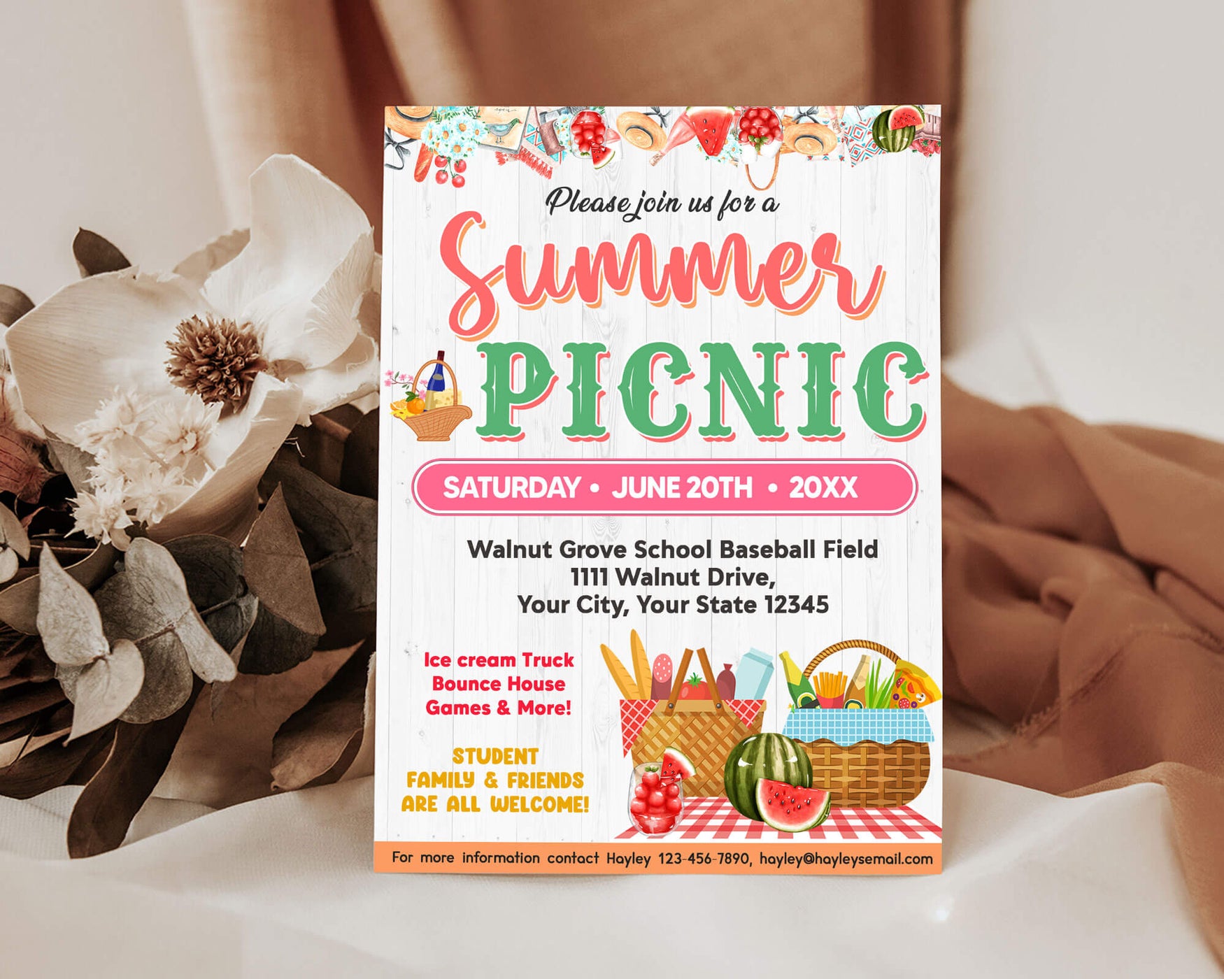 Customizable Summer Picnic Invite Template | Summer Party Picnic Bash ...