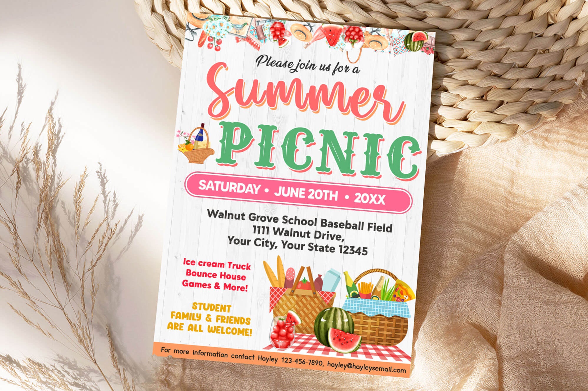 Customizable Summer Picnic Invite Template | Summer Party Picnic Bash ...