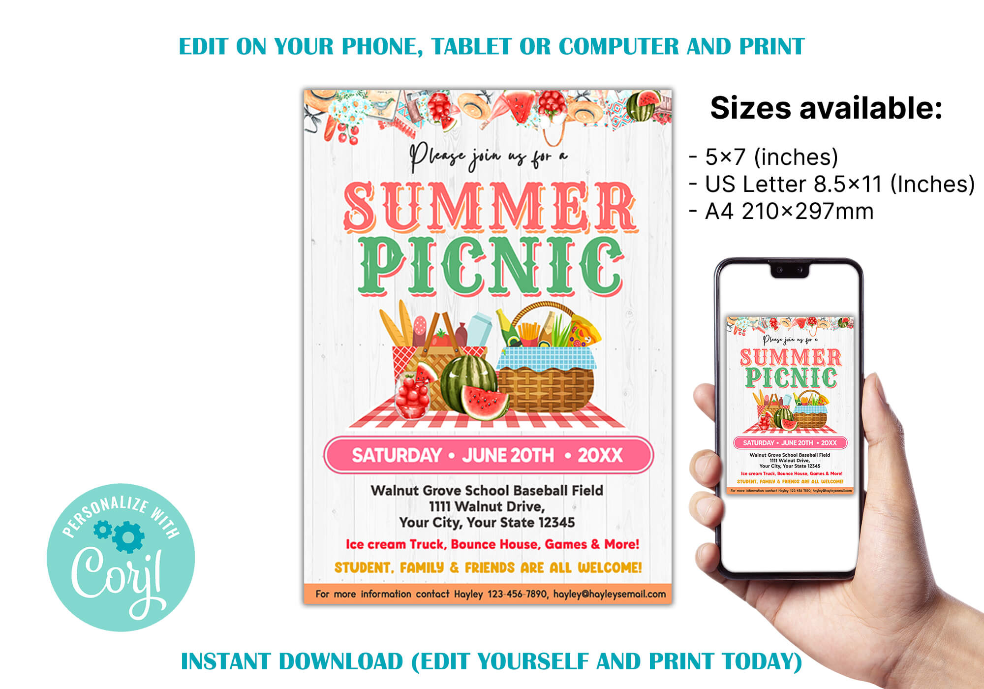 DIY Summer Picnic Invitation | Summer Picnic Party Bash Flyer Invite ...