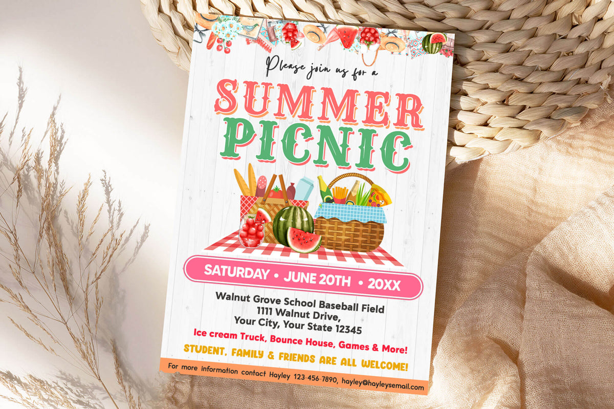 DIY Summer Picnic Invitation | Summer Picnic Party Bash Flyer Invite ...