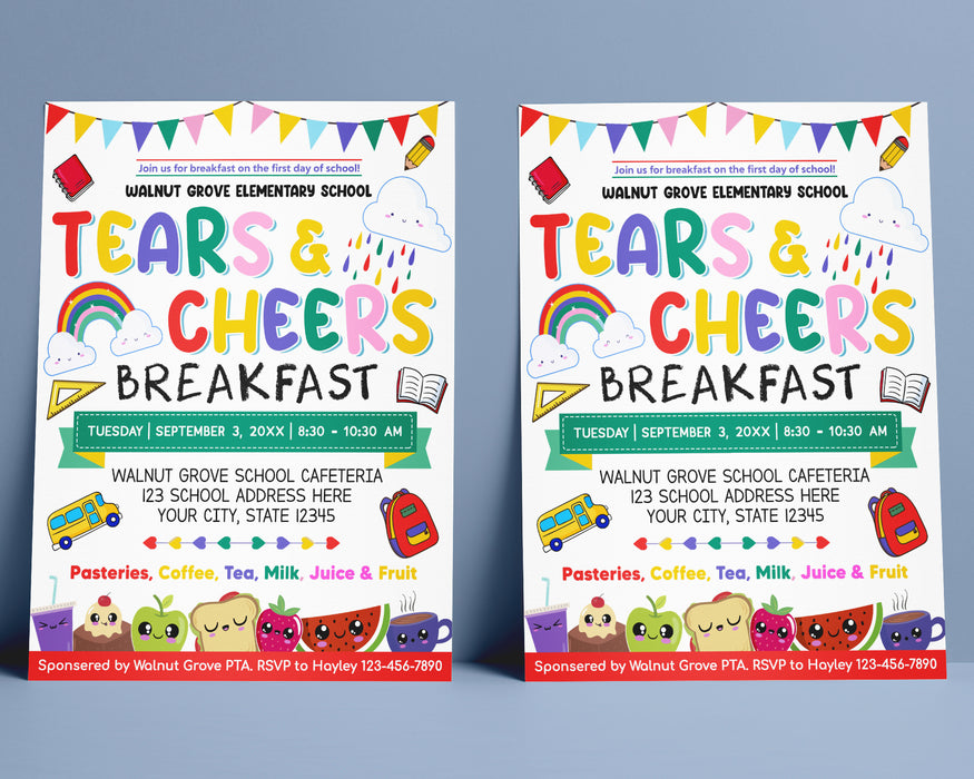 Customizable Tears and Cheers Breakfast Flyer | School PTA PTO Party Flyer Template