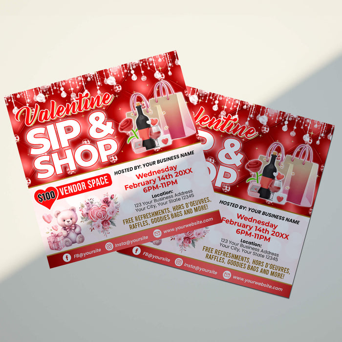 DIY Valentine's Day Sip and Shop Flyer | Pop Up Event Boutique Shop Invite Template