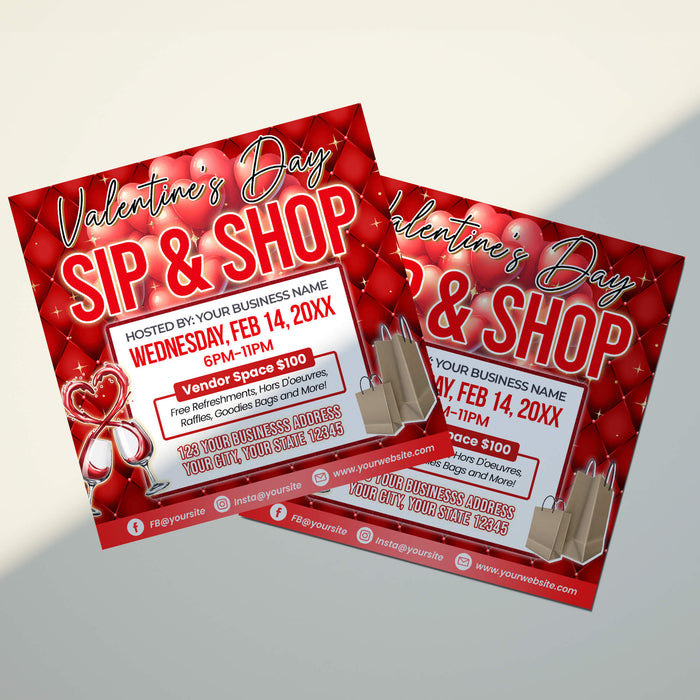 Customizable Valentine's Day Sip and Shop Pop Up Flyer | Boutique Shopping Event Invite Template