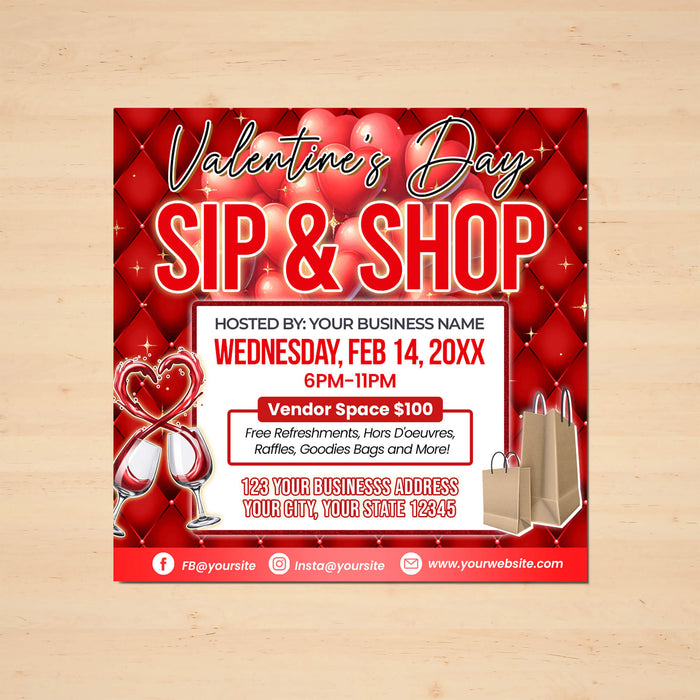 Customizable Valentine's Day Sip and Shop Pop Up Flyer | Boutique Shopping Event Invite Template