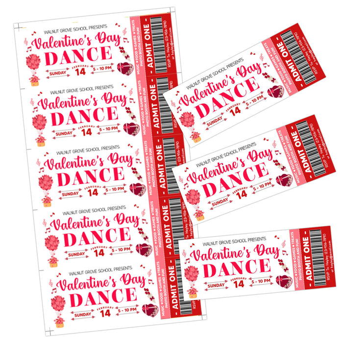 Valentine's Day Dance Flyer and Ticket Bundle | School Dance Template