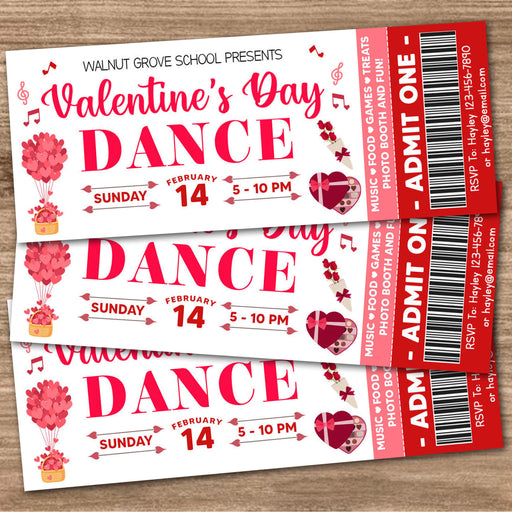 DIY Valentine's Day Dance Ticket Template | School Dance Event Party Ticket