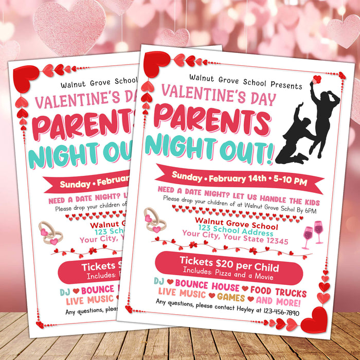 DIY Parent Night Out Valentine's Day Flyer | School Date Night Invitation