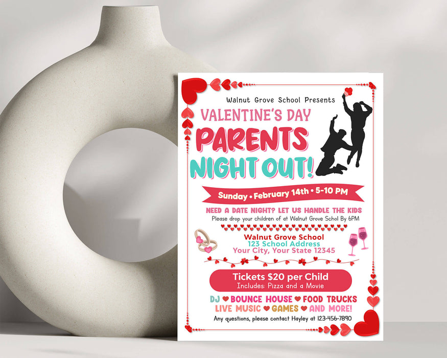 DIY Parent Night Out Valentine's Day Flyer | School Date Night Invitation