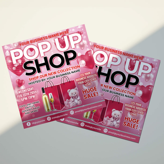 Valentine Pop Up Flyer Template | Sip and Shop Boutique Shopping Invitation