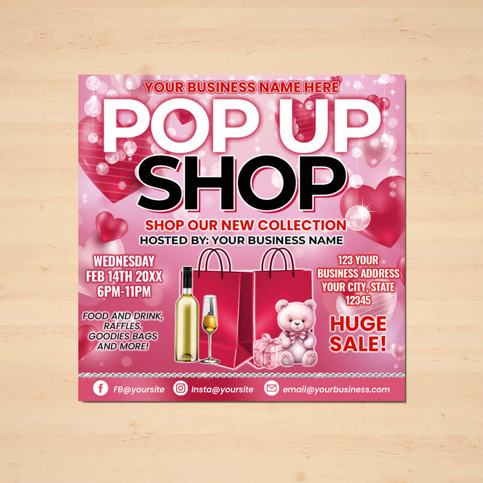 Valentine Pop Up Flyer Template | Sip and Shop Boutique Shopping Invitation