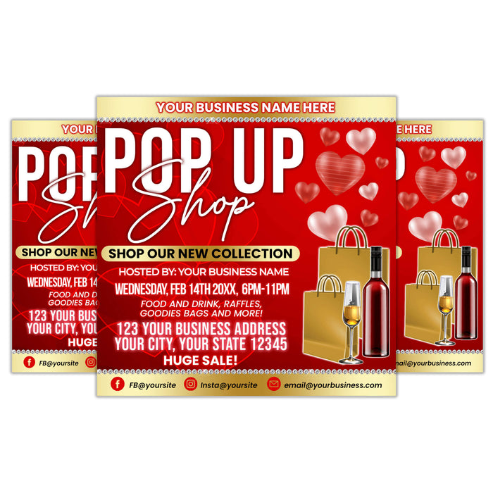 DIY Valentine's Day Pop Up Shop Flyer | Boutique Sip and Shop Event Invite