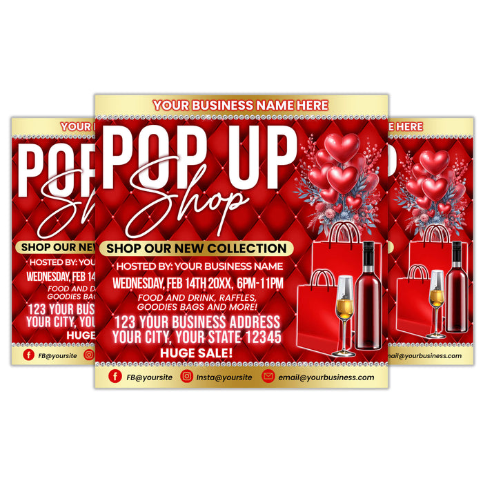 Customizable Valentine's Day Pop Up Shop Flyer | Boutique Sip and Shop Shopping Event Invite Template