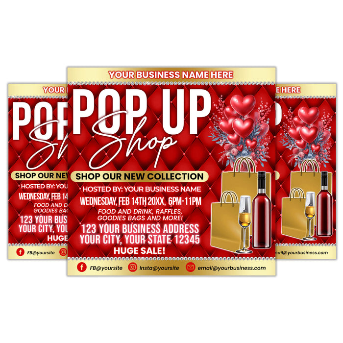 Valentine's Day Pop Up Shop Flyer | Sip and Shop Event Invitation Template