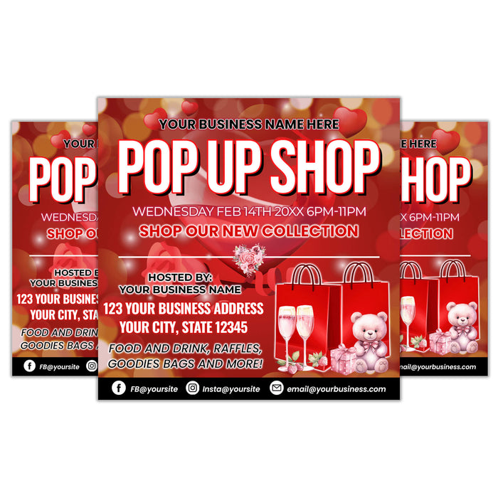 Pop Up Shop Flyer For Valentine | Sip and Shop Boutique Shopping Invite Template