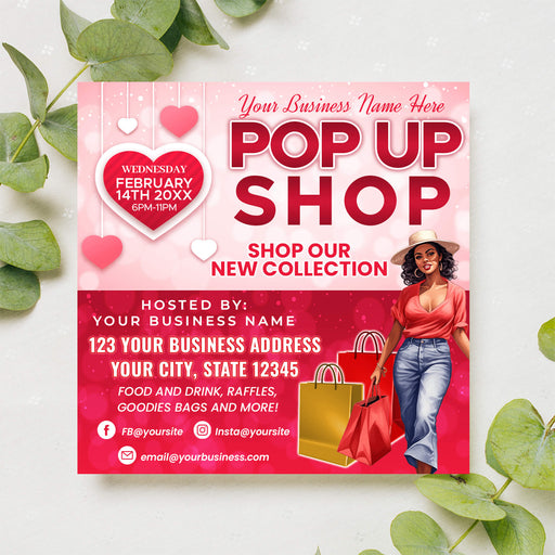 DIY Pop Up Shop Flyer for Valentine Themed | Sip and Shop Event Invite Template