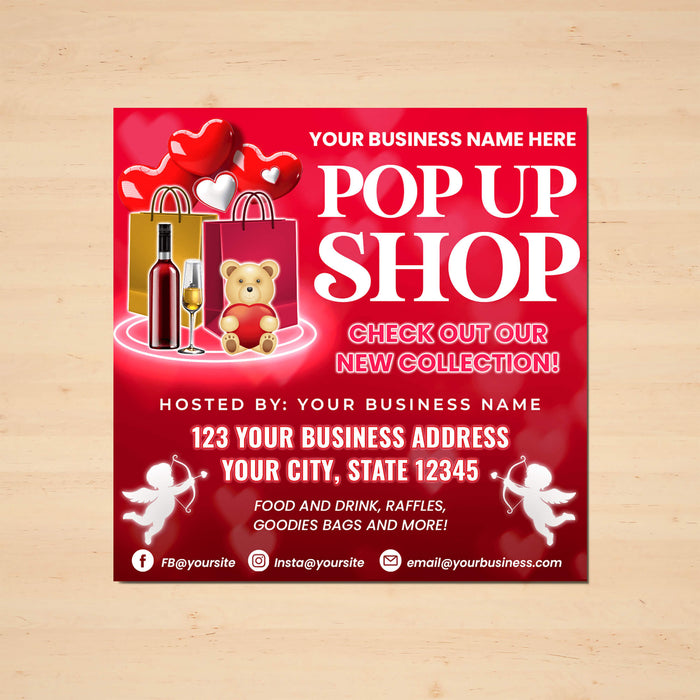 Valentine's Day Themed Pop Up Shop Flyer Template | Boutique Shopping Event Invite