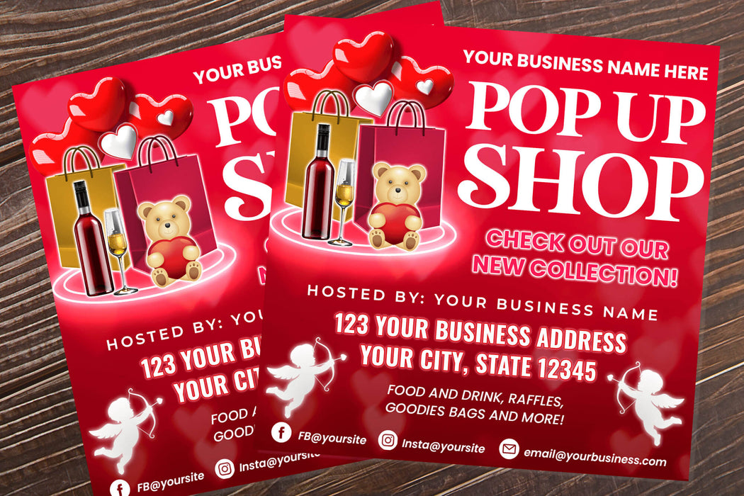 Valentine's Day Themed Pop Up Shop Flyer Template | Boutique Shopping Event Invite