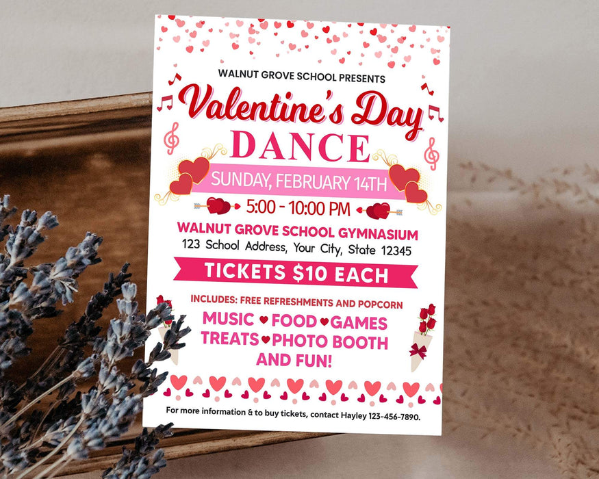 Customizable Valentine's Day Dance Flyer Template | School Dance Invitation
