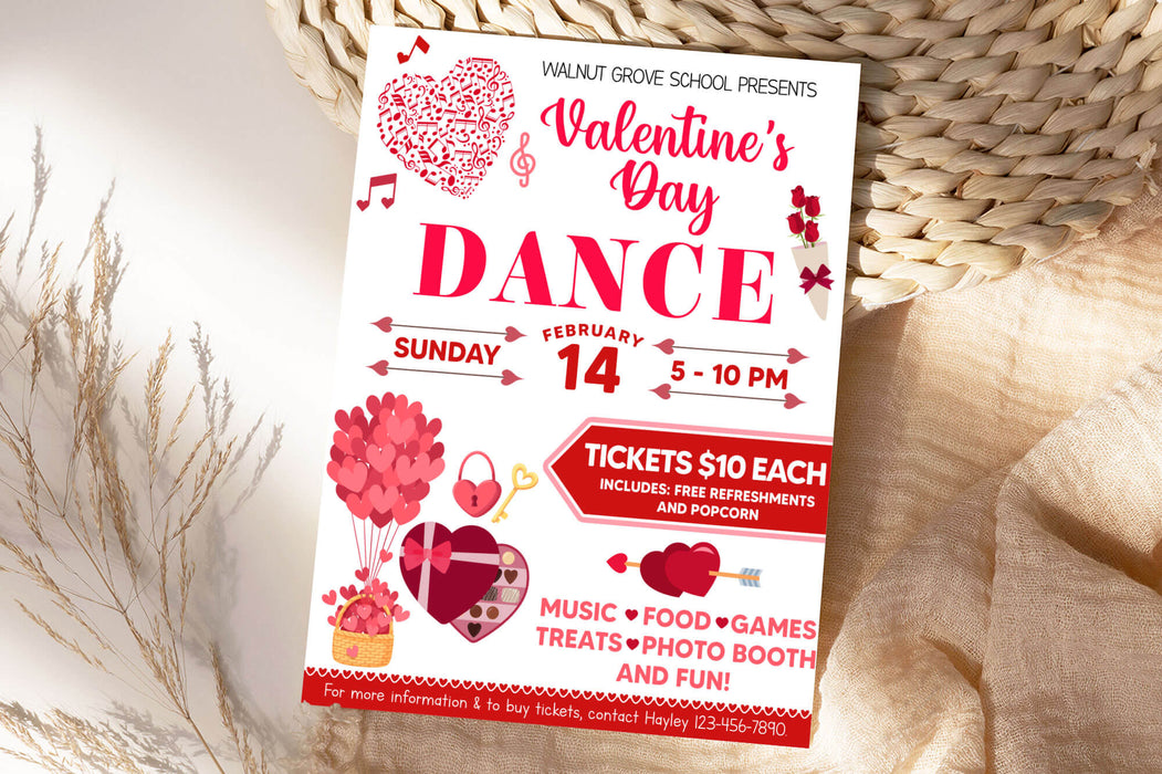 Valentine's Day Dance Flyer | School Dance Invitation Template