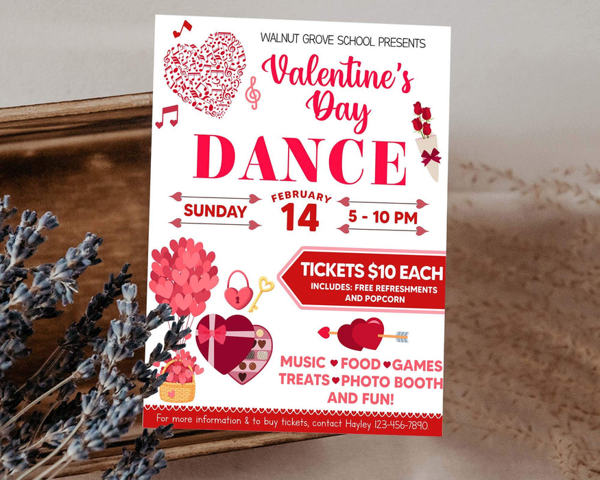 Valentine's Day Dance Flyer | School Dance Invitation Template
