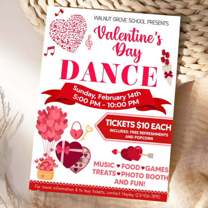Customizable Valentine's Day Dance Flyer | Valentine Dance For School Invitation Template
