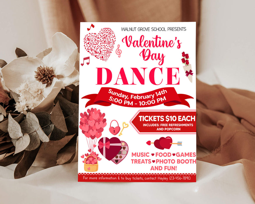 Customizable Valentine's Day Dance Flyer | Valentine Dance For School Invitation Template Media 1 of 13