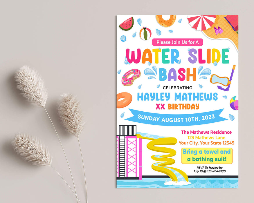 Customizable Water Slide Bash Party Invitation | Summer Party Bash Flyer Invite Template