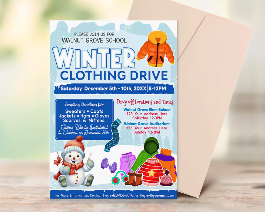 DIY Winter Clothing Drive Flyer | Holiday Winter School and Community Fundraising Drive Template