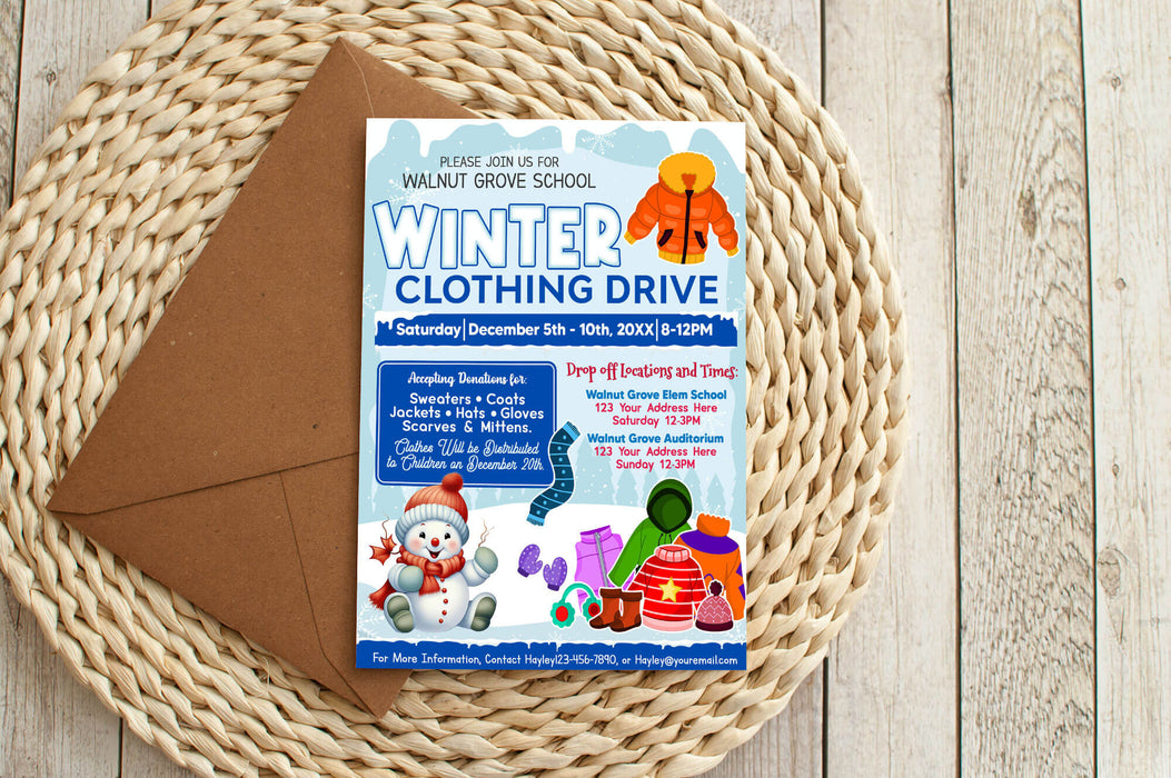 DIY Winter Clothing Drive Flyer | Holiday Winter School and Community Fundraising Drive Template