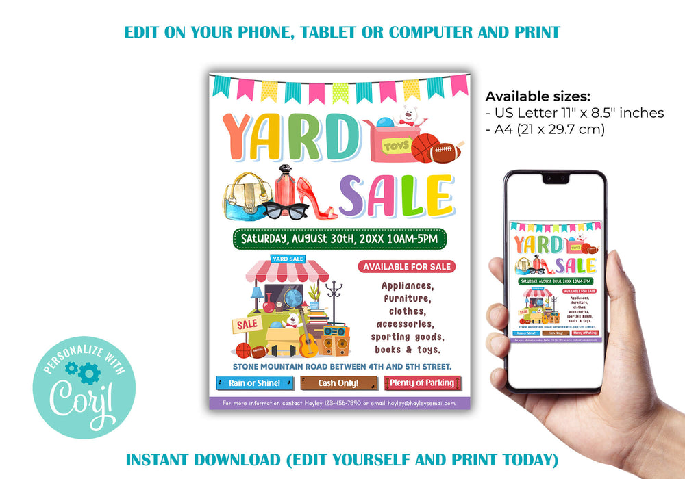 diy-yard-sale-flyer-template-neighborhood-or-garage-sale-event-flyer-posh-park for Free Printable Yard Sale Flyer Templates DIY Yard Sale Flyer Template | Neighborhood or Garage Sale Event Flyer - Posh Park for Free Printable Yard Sale Flyer Templates