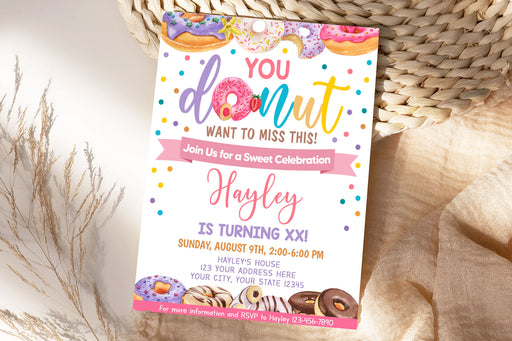 DIY You Donut Want To Miss This Girl Party Invite Flyer Template | Girl Donut Flyer Invitation