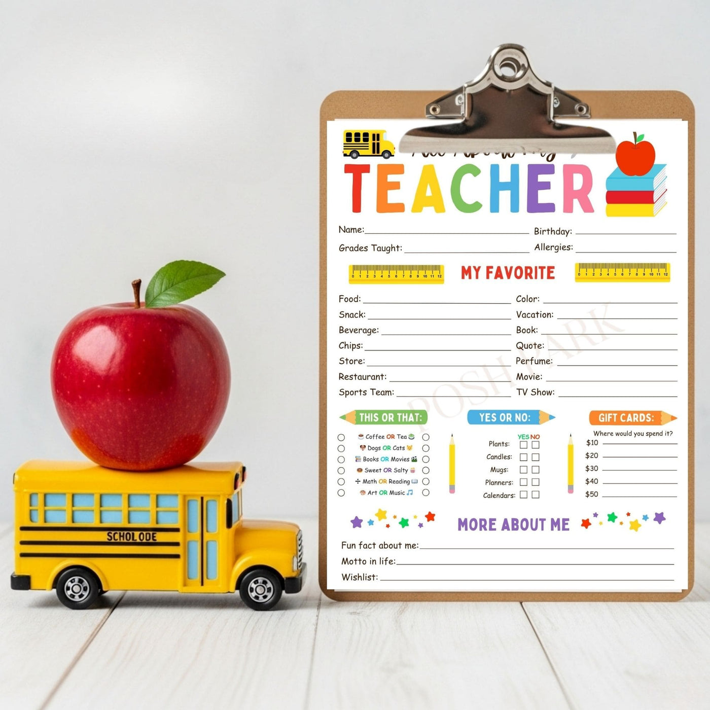 DIY All About My Teacher Favorite Things Questionnaire | Back To School ...