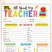 DIY All About My Teacher Favorite Things Questionnaire | Back To School Getting to Know My Teacher Template