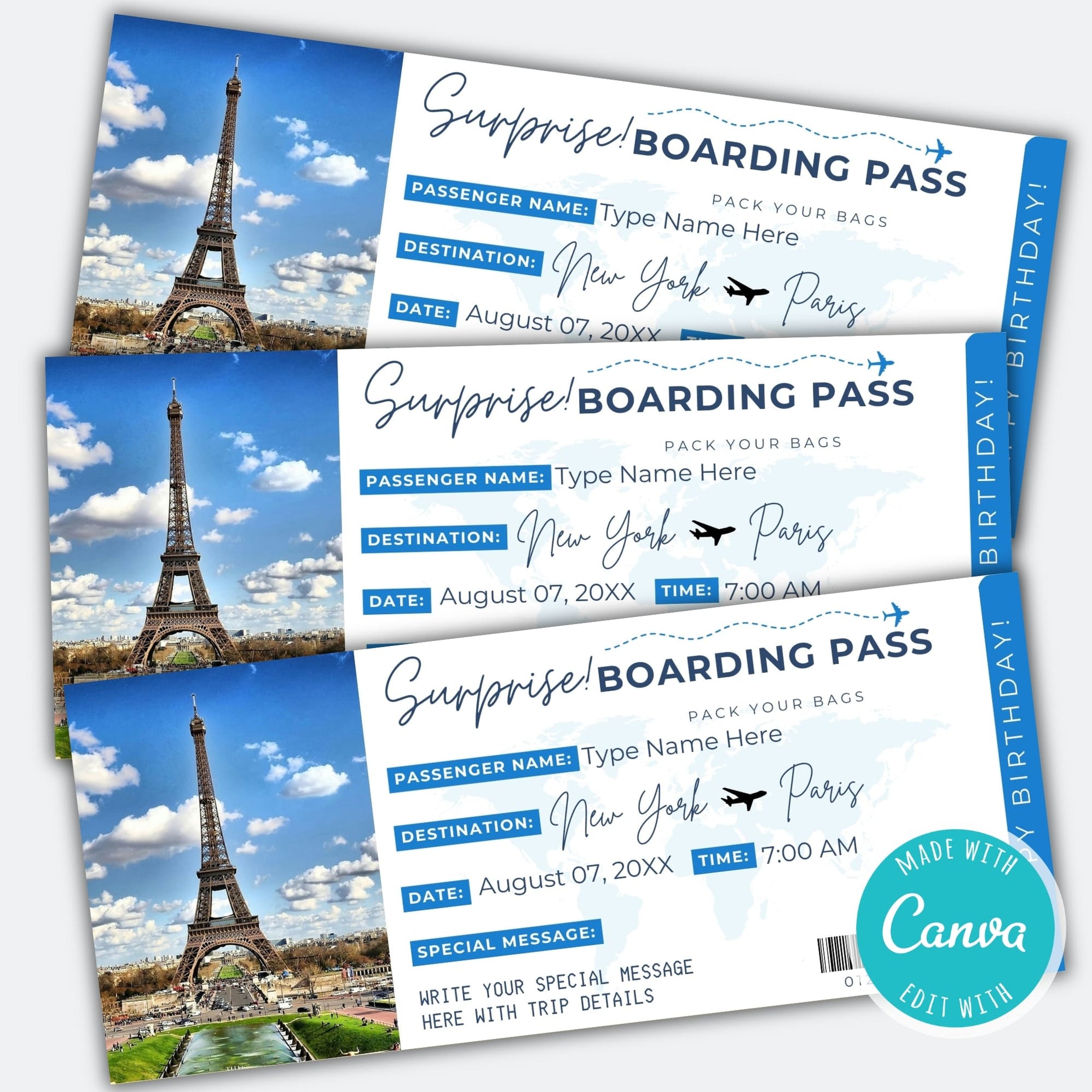 DIY Surprise Trip Boarding Pass Gift Ticket | Travel Vacation Voucher ...