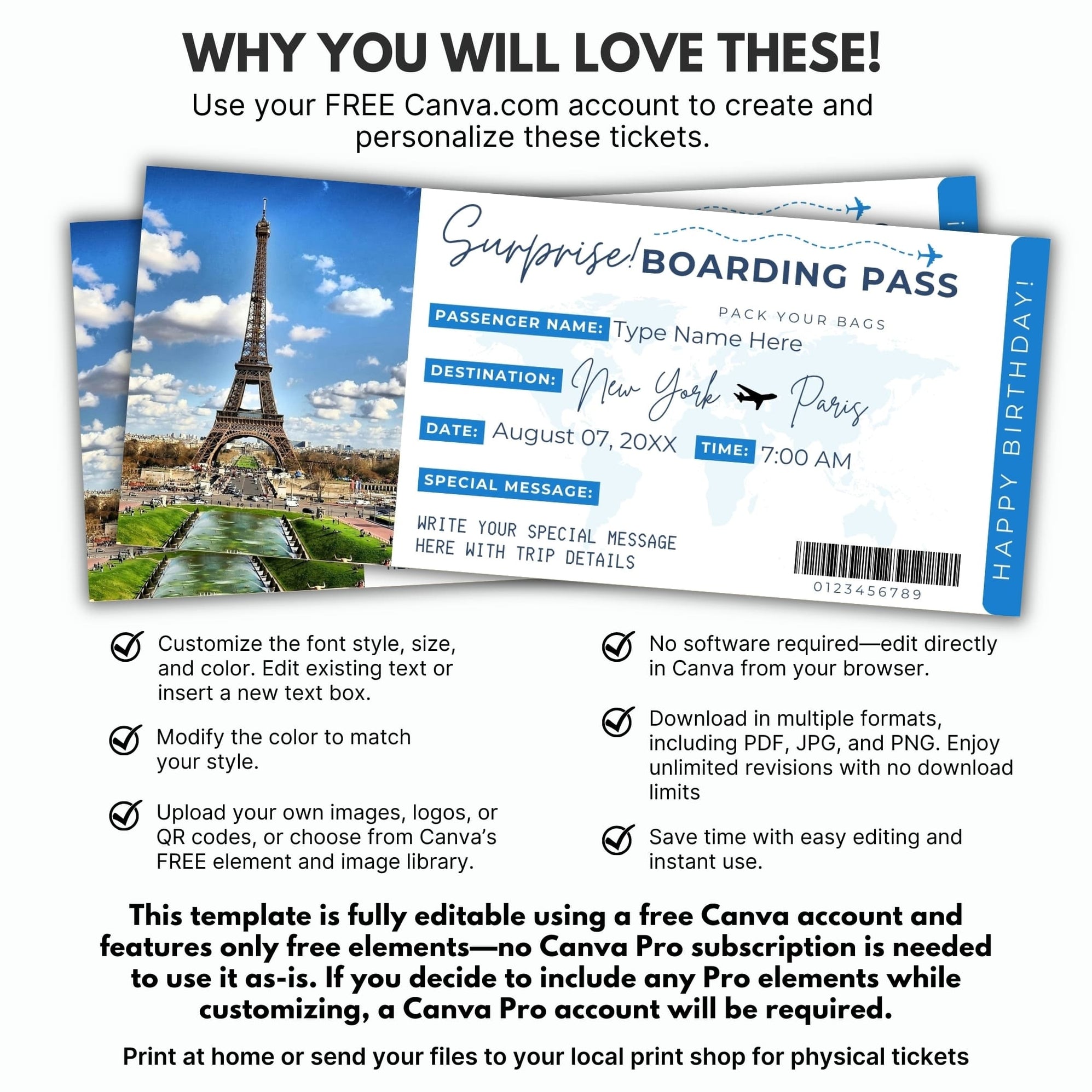 DIY Surprise Trip Boarding Pass Gift Ticket | Travel Vacation Voucher ...