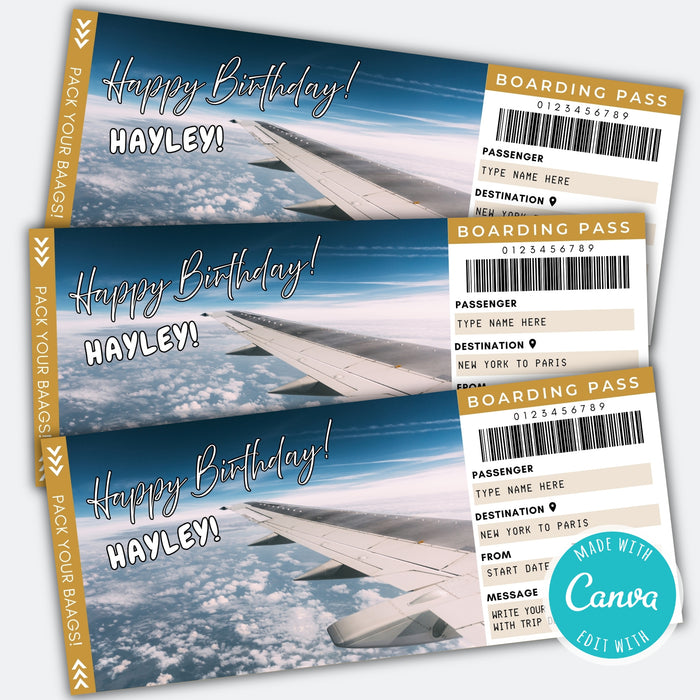 Customizable Travel Reveal Boarding Pass Gift Ticket | Surprise Vacation Flight Ticket Template - Posh Park customizable-travel-reveal-boarding-pass-gift-ticket-surprise-vacation-flight-ticket-template-posh-park