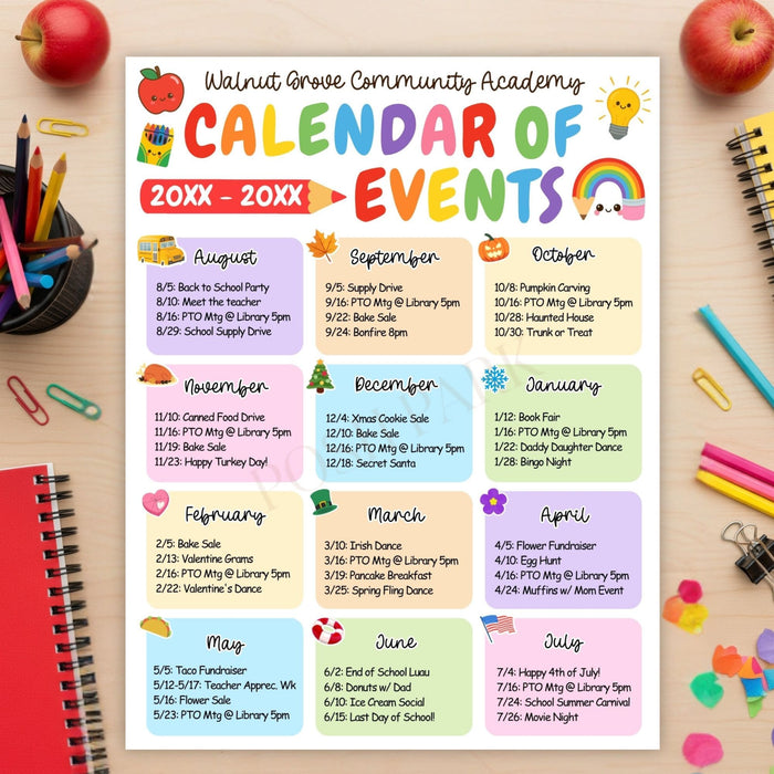 DIY School Calendar Of Events Template | Printable School Planner For Teacher