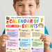 Child holding a colorful calendar of events for school.